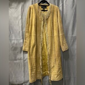 Western suede fringe maxi jacket M duster ranch rodeo country buckskin cowgirl